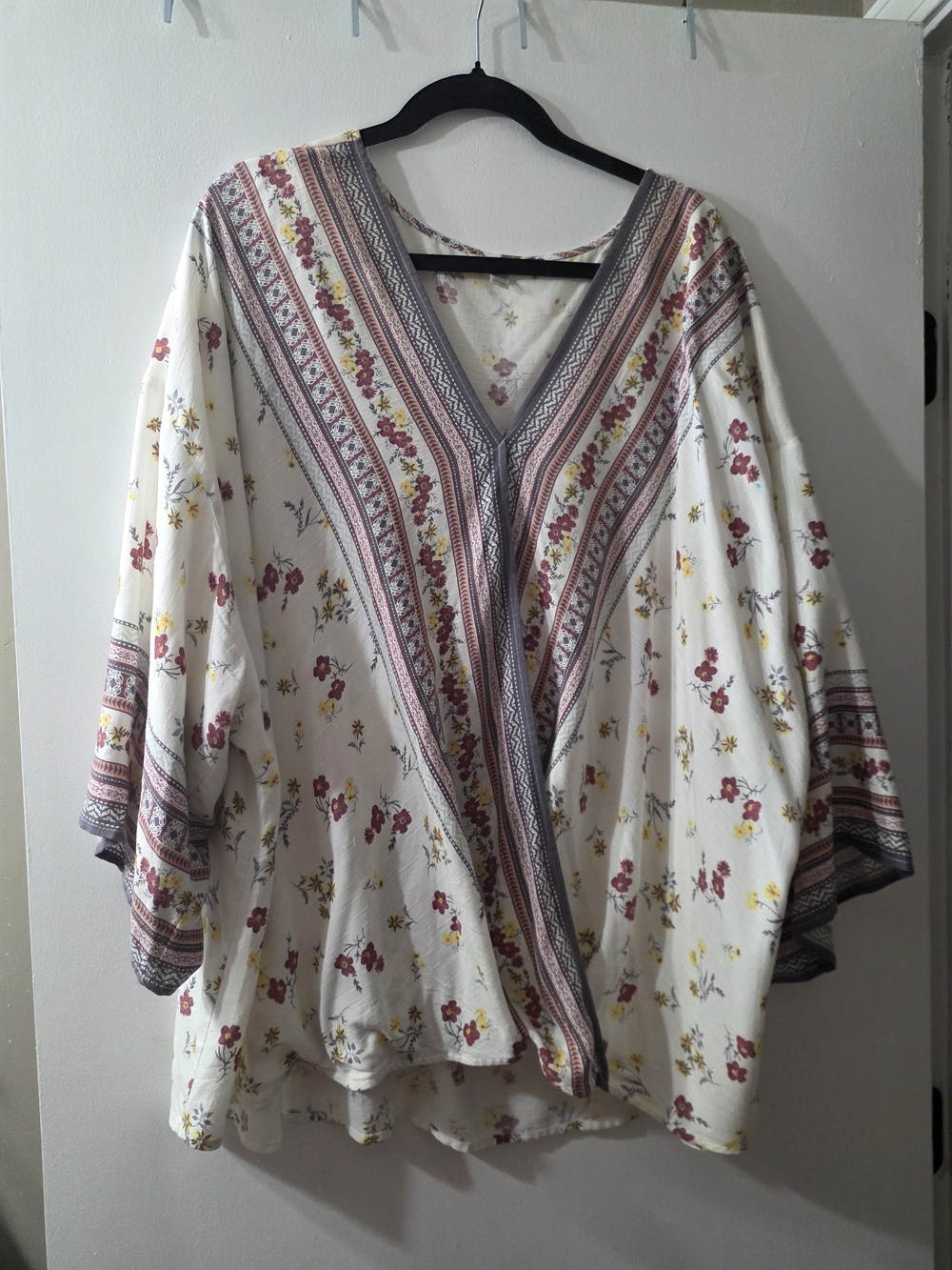 Floral Boho Shirt - White with Pink & Yellow